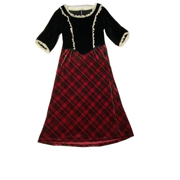 HANDMADE Velvet Lace Trim Top & COLDWATER CREEK Plaid Skirt Set Scottish Holiday - Picture 4 of 14